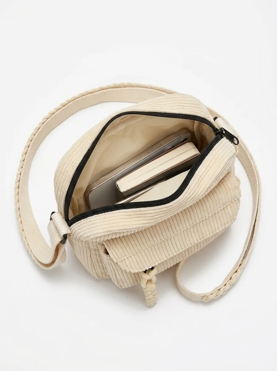 Sac banane velours compact décontracté bandoulière ajustable femme - Vue 4 - Sac banane velours