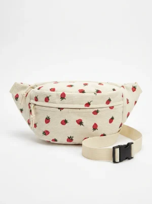 Sac banane velours côtelé imprimé fraises sacoche voyage unisexe - Vue 1 - Sac banane velours