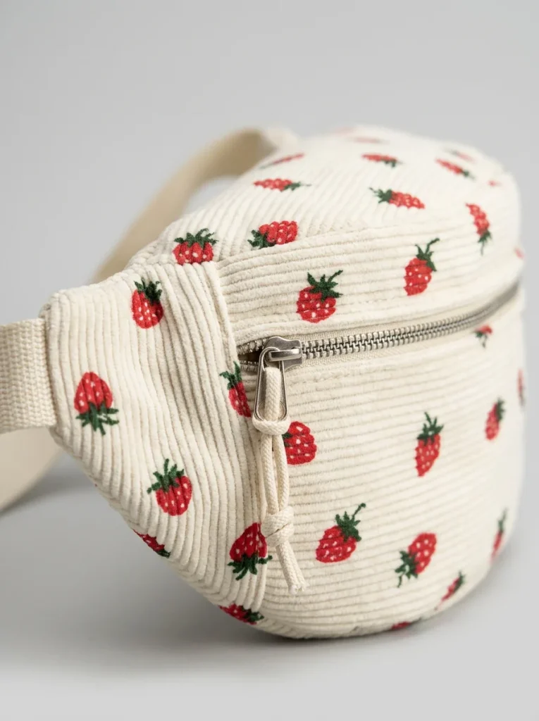 Sac banane velours côtelé imprimé fraises sacoche voyage unisexe - Vue 4 - Sac banane velours