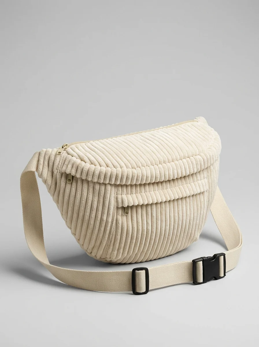 Sac banane velours côtelé oversize décontracté unisexe - Vue 2 - Sac banane velours
