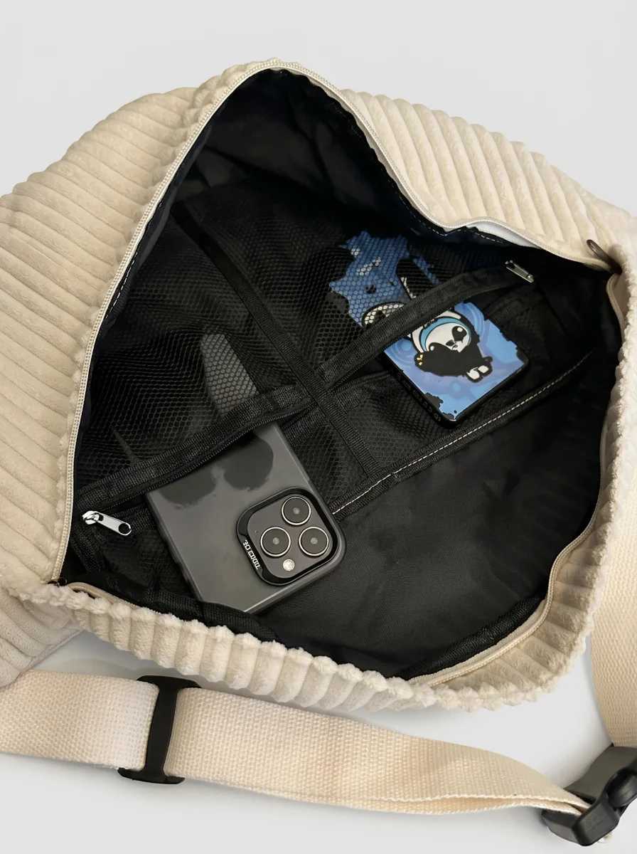 Sac banane velours côtelé oversize décontracté unisexe - Vue 9 - Sac banane velours
