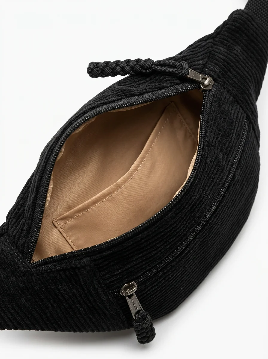 Sac banane velours côtelé spacieux mode bandoulière femme - Vue 3 - Sac banane velours