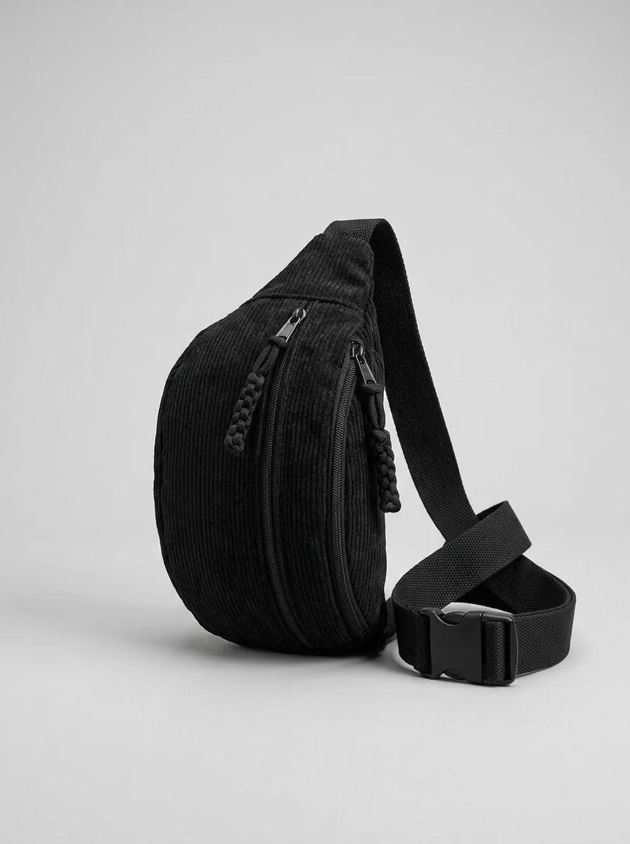 Sac banane velours côtelé spacieux mode bandoulière femme - Vue 5 - Sac banane velours