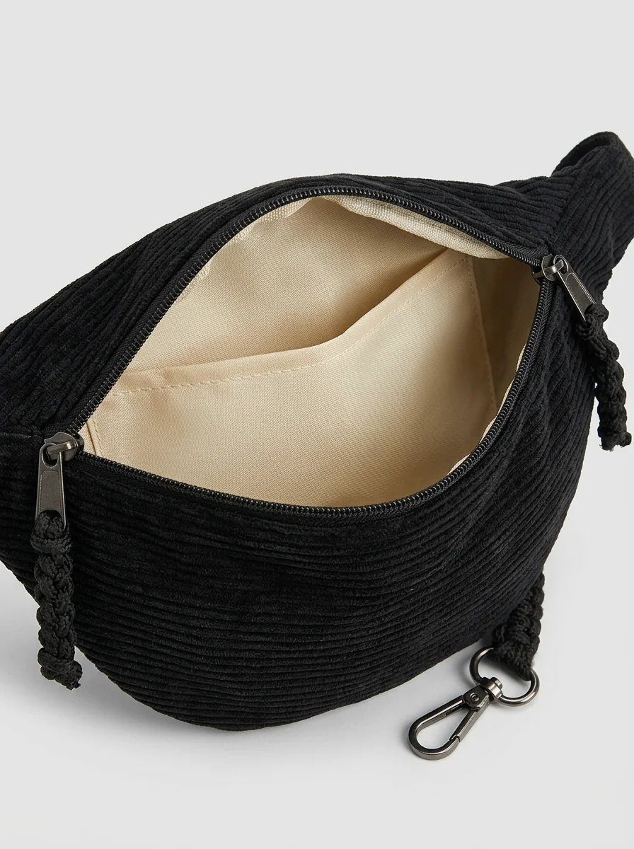 Sac banane velours côtelé spacieux mode bandoulière femme - Vue 9 - Sac banane velours