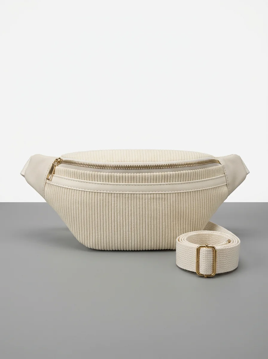 Sac banane velours côtelé toile légère bandoulière ajustable femme - Vue 1 - Sac banane velours