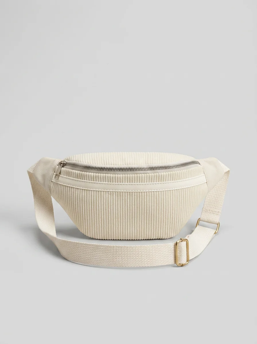 Sac banane velours côtelé toile légère bandoulière ajustable femme - Vue 5 - Sac banane velours