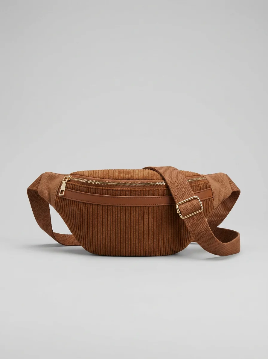 Sac banane velours côtelé toile légère bandoulière ajustable femme - Vue 7 - Sac banane velours