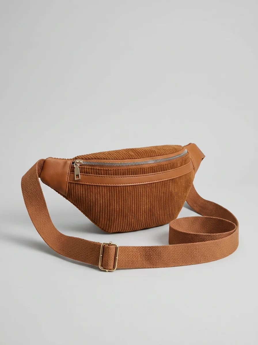 Sac banane velours côtelé toile légère bandoulière ajustable femme - Vue 9 - Sac banane velours