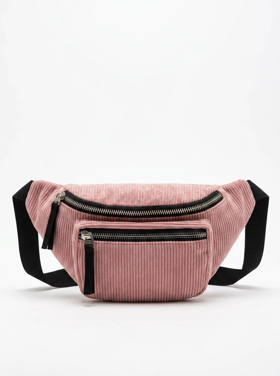 Sac banane velours côtelé urbain multi-poches voyage femme - Vue 1 - Sac banane velours