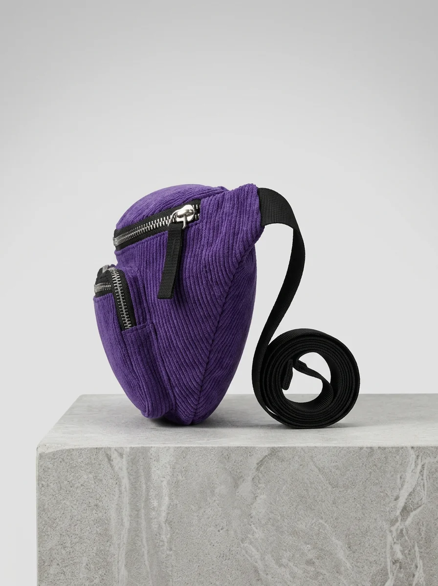 Sac banane velours côtelé urbain multi-poches voyage femme - Vue 2 - Sac banane velours