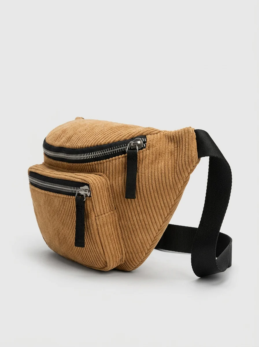 Sac banane velours côtelé urbain multi-poches voyage femme - Vue 3 - Sac banane velours