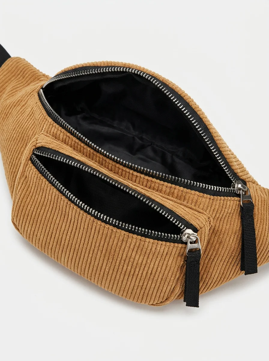 Sac banane velours côtelé urbain multi-poches voyage femme - Vue 4 - Sac banane velours