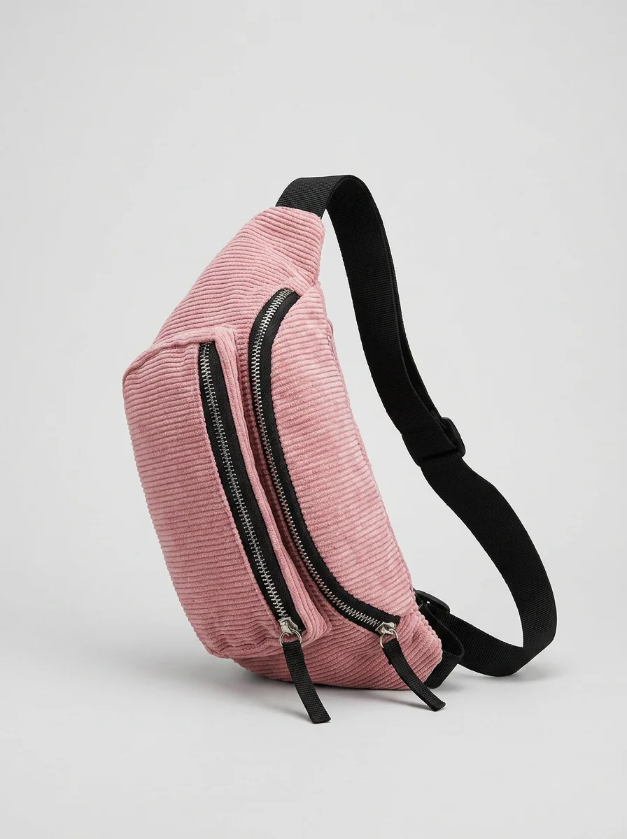 Sac banane velours côtelé urbain multi-poches voyage femme - Vue 5 - Sac banane velours