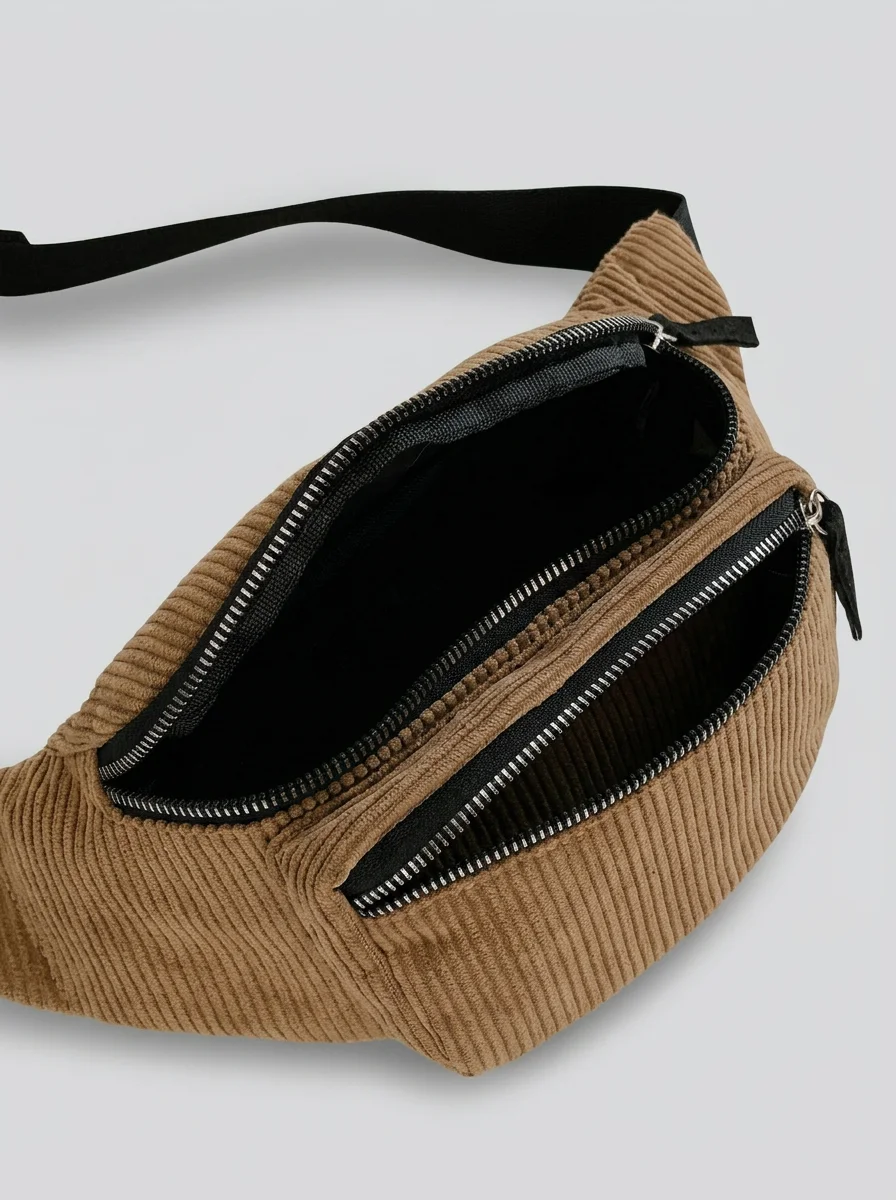 Sac banane velours côtelé urbain multi-poches voyage femme - Vue 6 - Sac banane velours