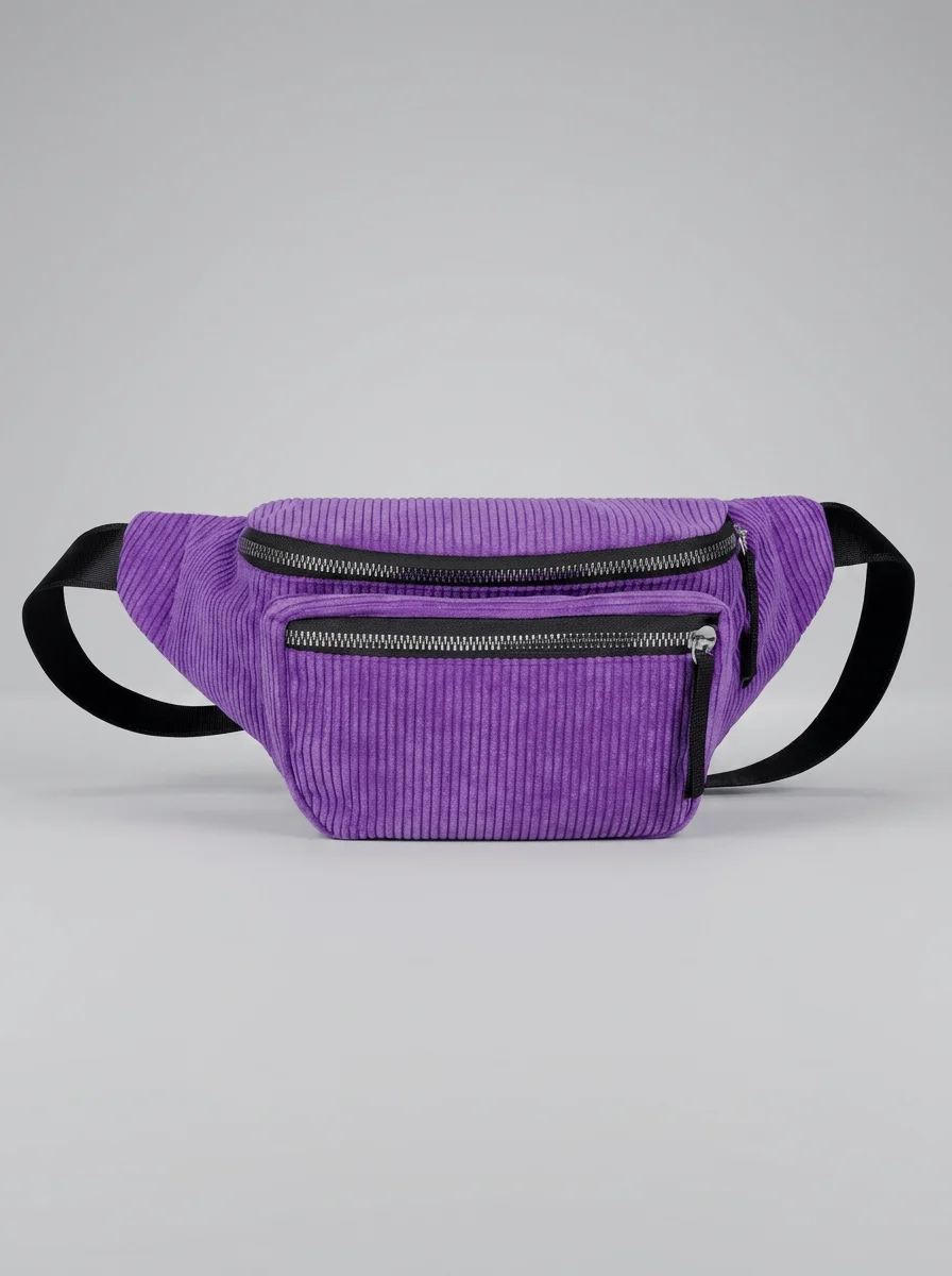 Sac banane velours côtelé urbain multi-poches voyage femme - Vue 7 - Sac banane velours