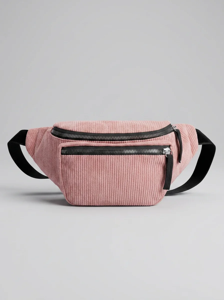Sac banane velours côtelé urbain multi-poches voyage femme - Vue 8 - Sac banane velours